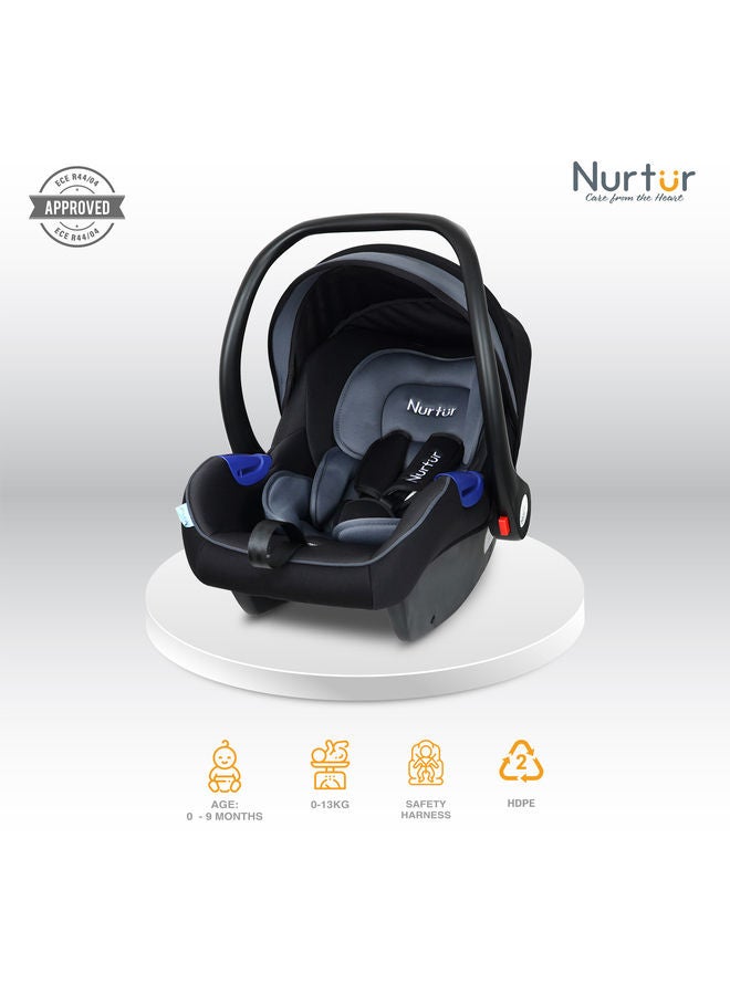 Nemo Baby Carrier Adjustable Canopy and Handle Extra Protection 3 Point Safety Harness Suitable from 0 months to 12 months Upto 13kg BlackDark Silver Official Product