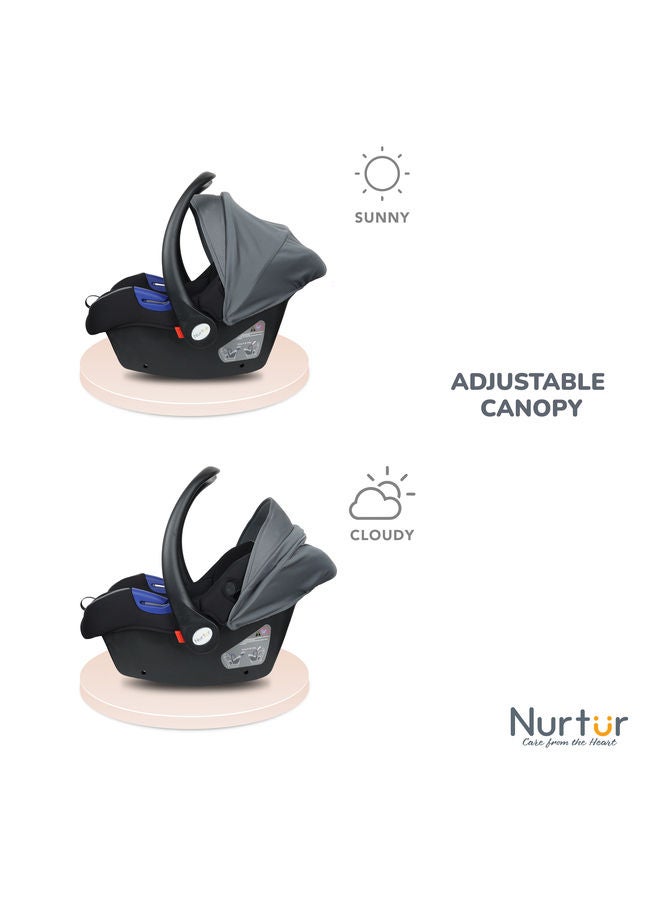 Nemo Baby Carrier Adjustable Canopy and Handle Extra Protection 3 Point Safety Harness Suitable from 0 months to 12 months Upto 13kg BlackLight Grey Official Product