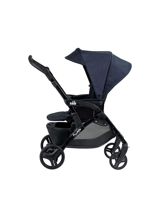Fluido Easy Baby Travel System - Navy Blue, Adjustable 3-Position Backrest, From 0 To 4 Years Old, 22 Kg, 5-Point-Safety Harness, Freestanding When Folded, Made In Italy