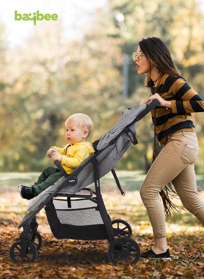 Infant Baby Pram Stroller for Newborn Babies with Aluminium Frame 3 Position Adjustable Seat Canopy Bassinet Large Wheels Baby Stroller for Baby Toddlers 0 to 3 Years Boy Girl Grey