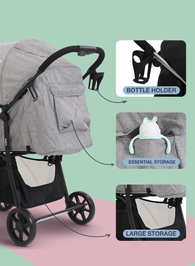 Infant Baby Pram Stroller for Newborn Babies with Aluminium Frame 3 Position Adjustable Seat Canopy Bassinet Large Wheels Baby Stroller for Baby Toddlers 0 to 3 Years Boy Girl Grey