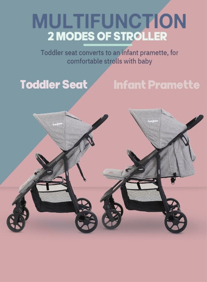 Infant Baby Pram Stroller for Newborn Babies with Aluminium Frame 3 Position Adjustable Seat Canopy Bassinet Large Wheels Baby Stroller for Baby Toddlers 0 to 3 Years Boy Girl Grey