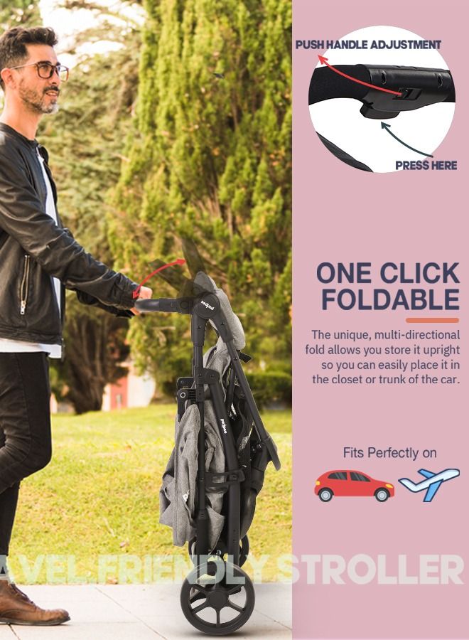 Infant Baby Pram Stroller for Newborn Babies with Aluminium Frame 3 Position Adjustable Seat Canopy Bassinet Large Wheels Baby Stroller for Baby Toddlers 0 to 3 Years Boy Girl Grey