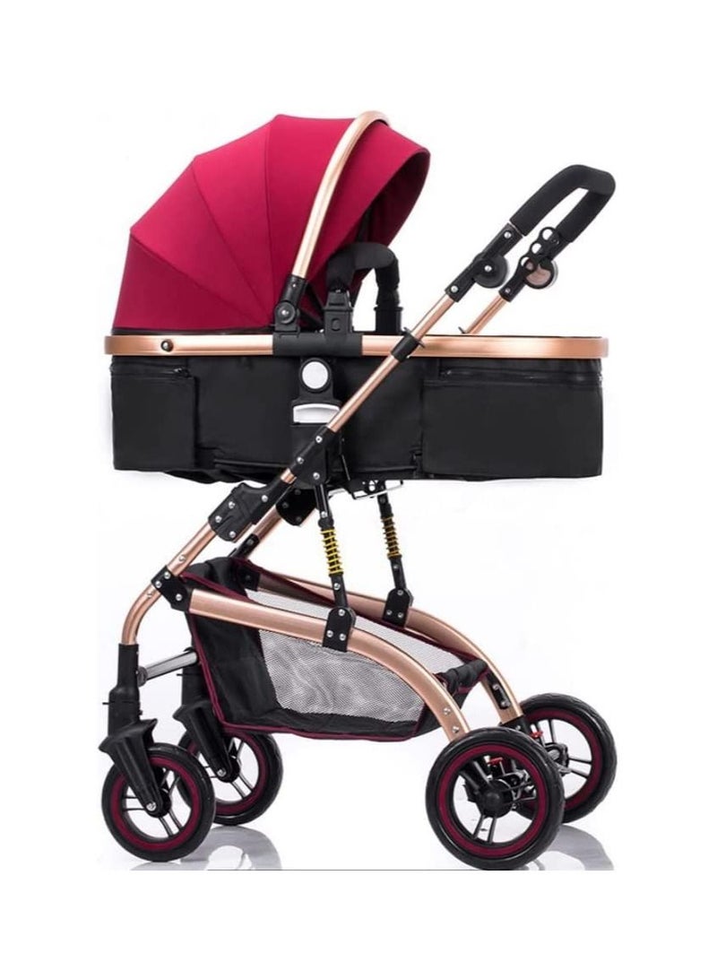 COOLBABY 3 in 1 Baby Stroller, Infant Stroller with Reversible Seat, Newborn Stroller with Canopy，Baby Bassinet Stroller（Wine red）