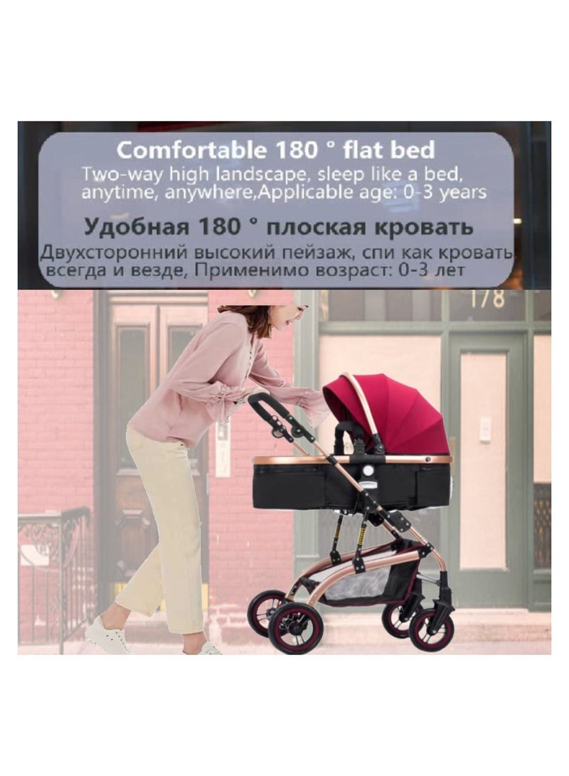 COOLBABY 3 in 1 Baby Stroller, Infant Stroller with Reversible Seat, Newborn Stroller with Canopy，Baby Bassinet Stroller（Wine red）