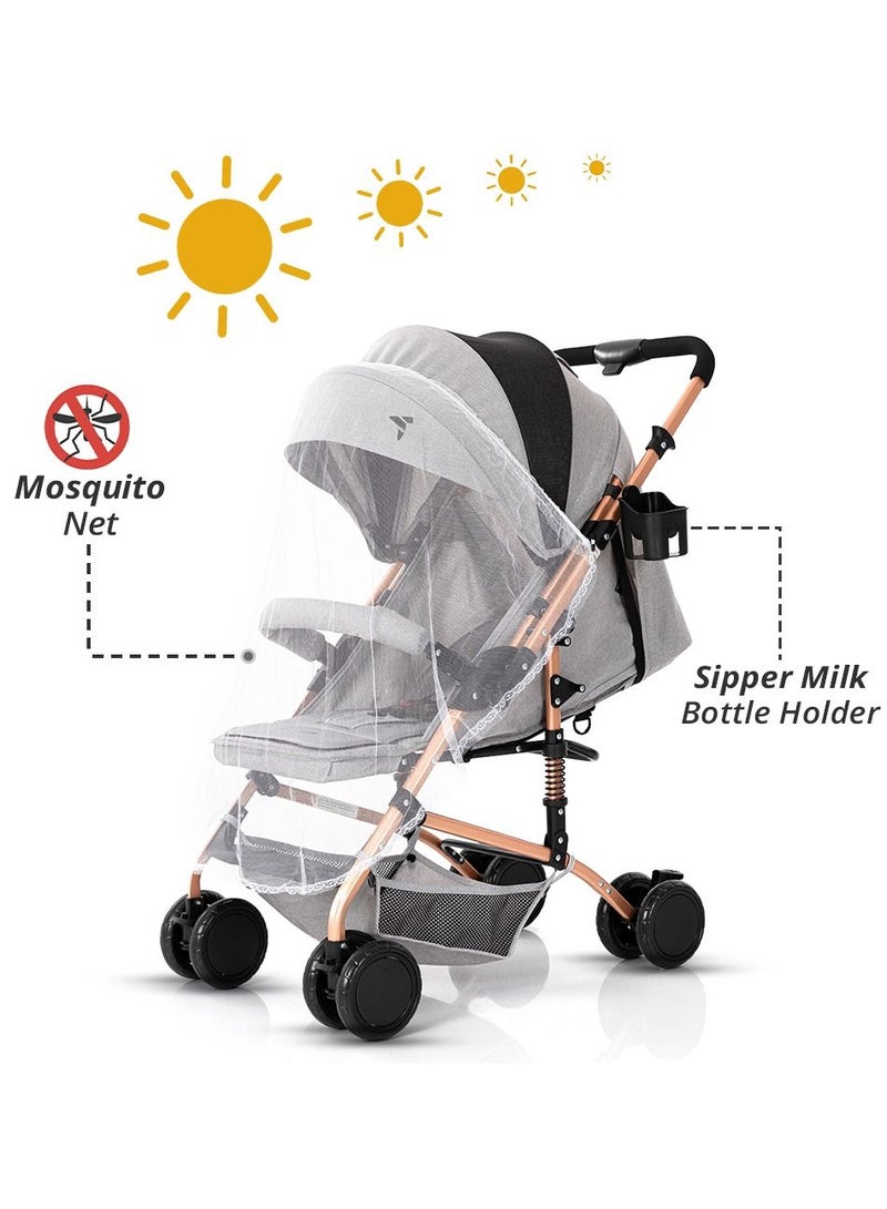 Reversible Trip Stroller With Ace Diaper Bag And 5-point Safety Harness - Grey