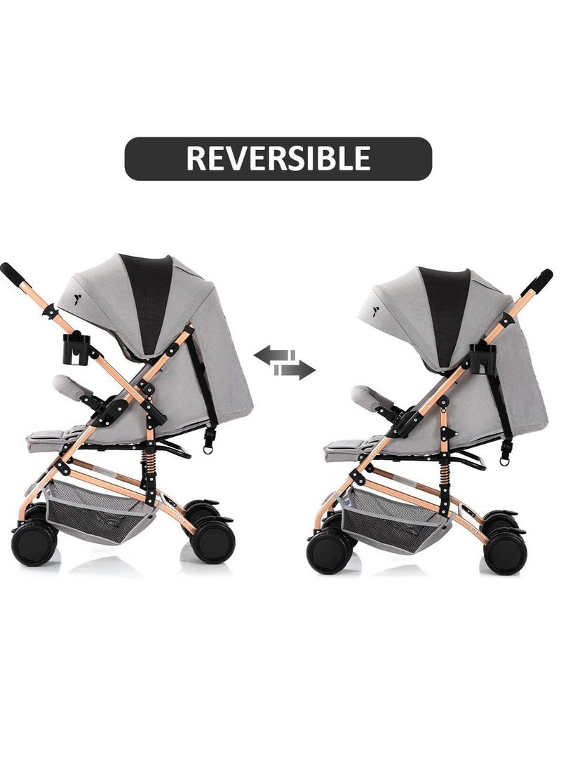 Reversible Trip Stroller With Ace Diaper Bag And 5-point Safety Harness - Grey