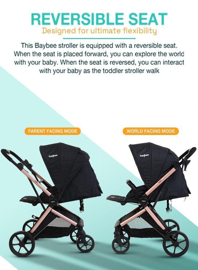 3 In 1 Convertible Baby Pram Stroller With Car Seat Combo Aluminium Frame 3 Position Adjustable Canopy Reversible Seat Travel System Stroller For Baby Toddlers 0-3 Years Boys Girls Rose Gold