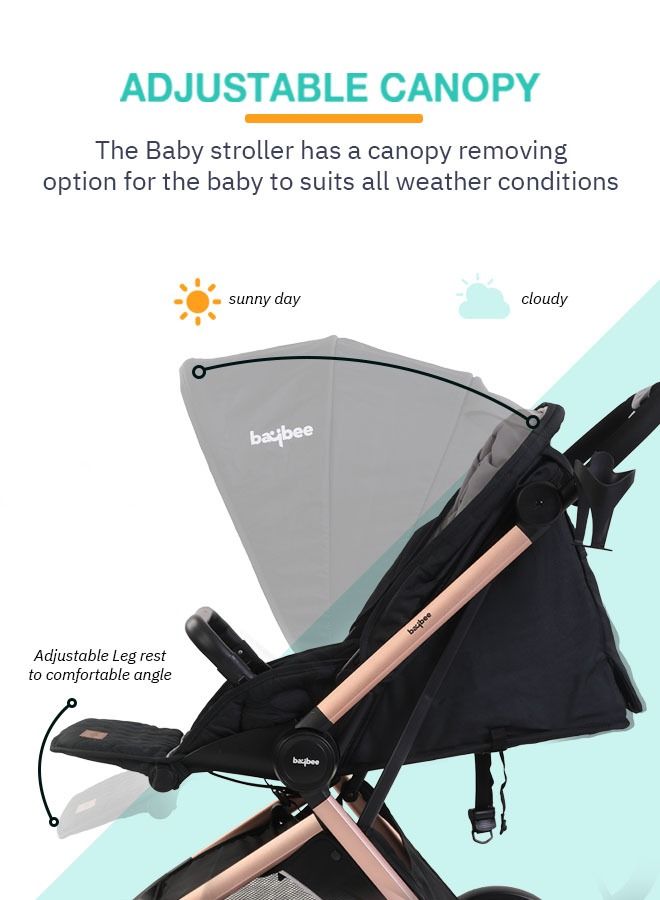 3 In 1 Convertible Baby Pram Stroller With Car Seat Combo Aluminium Frame 3 Position Adjustable Canopy Reversible Seat Travel System Stroller For Baby Toddlers 0-3 Years Boys Girls Rose Gold