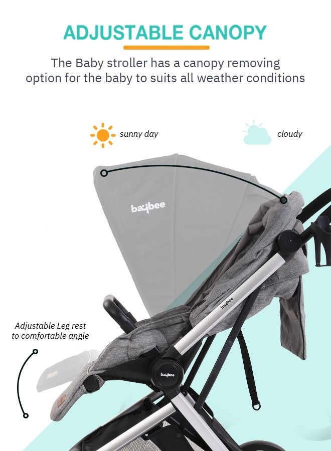 3 In 1 Convertible Baby Pram Stroller With Car Seat Combo Aluminium Frame 3 Position Adjustable Canopy Reversible Seat Travel System Stroller For Baby Toddlers 0-3 Years Boys Girls Silver