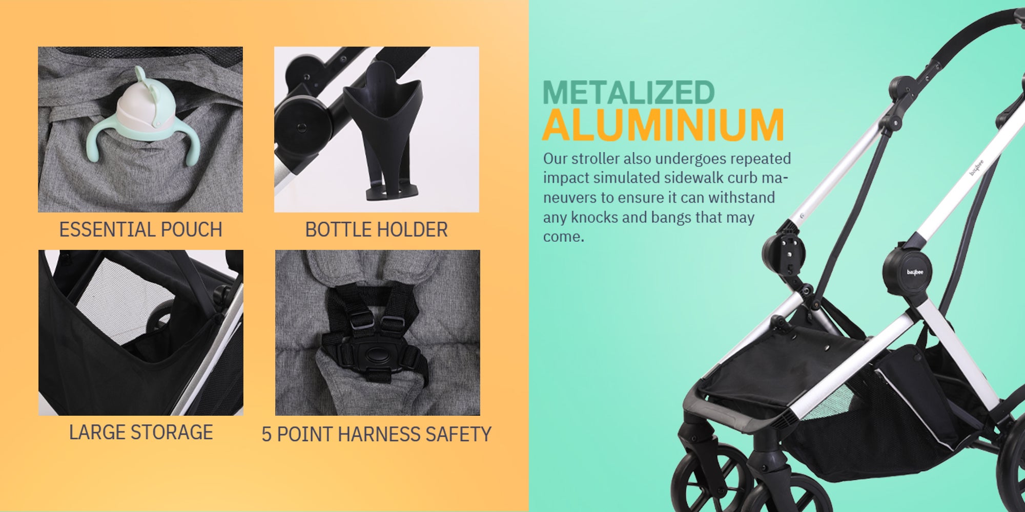 3 In 1 Convertible Baby Pram Stroller With Car Seat Combo Aluminium Frame 3 Position Adjustable Canopy Reversible Seat Travel System Stroller For Baby Toddlers 0-3 Years Boys Girls Silver