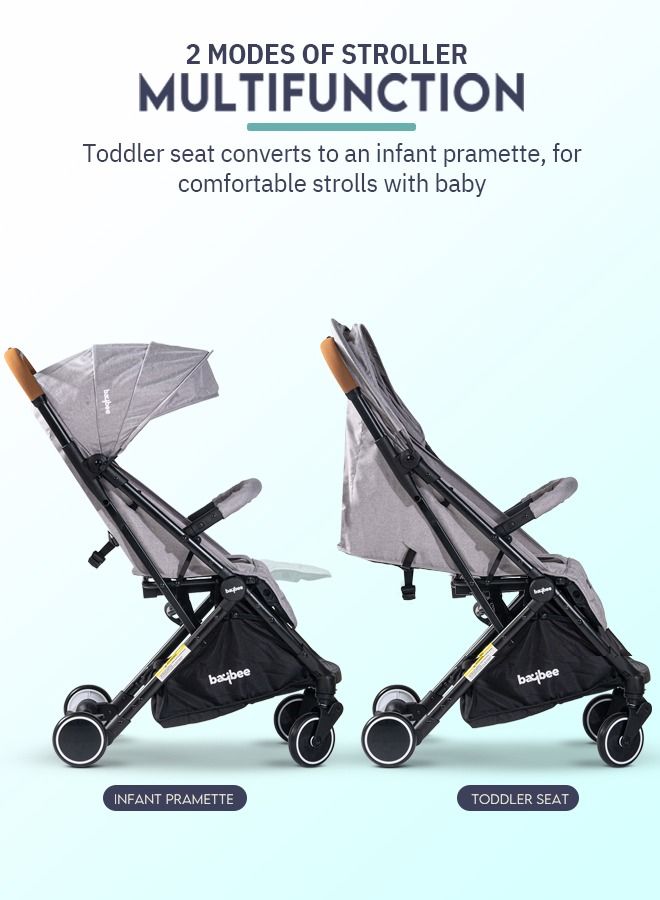 Baybee Infant Baby Pram Stroller for Newborn Babies with Metal Frame 3 Position Adjustable Seat Canopy  Bassinet Large Wheels Travel System Stroller For Baby Toddlers 0 to 3 Years Boys Girls Grey