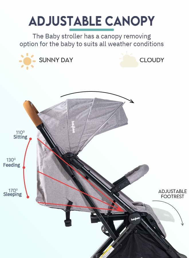 Baybee Infant Baby Pram Stroller for Newborn Babies with Metal Frame 3 Position Adjustable Seat Canopy  Bassinet Large Wheels Travel System Stroller For Baby Toddlers 0 to 3 Years Boys Girls Grey