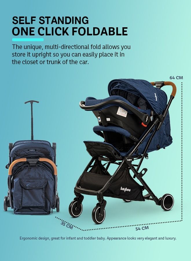 Baybee Convertible Baby Pram Stroller with Car Seat Combo Baby Stroller with Metal Frame Bassinet 3 Position Adjustable Seat Canopy Travel System Stroller For Baby Toddlers 0-3 Years Boys Girls Blue