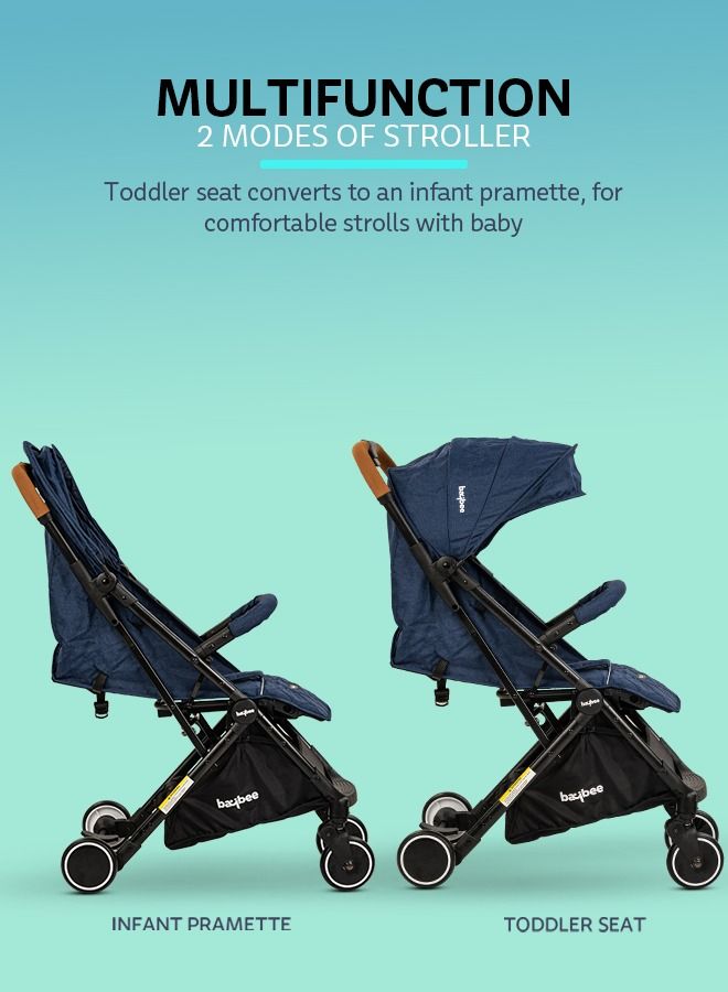 Baybee Convertible Baby Pram Stroller with Car Seat Combo Baby Stroller with Metal Frame Bassinet 3 Position Adjustable Seat Canopy Travel System Stroller For Baby Toddlers 0-3 Years Boys Girls Blue