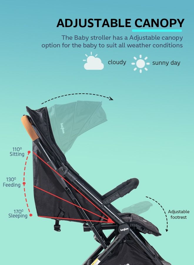 Baybee Convertible Baby Pram Stroller with Car Seat Combo Baby Stroller with Metal Frame Bassinet 3 Position Adjustable Seat Canopy Travel System Stroller For Baby Toddlers 0-3 Years Boys Girls Black