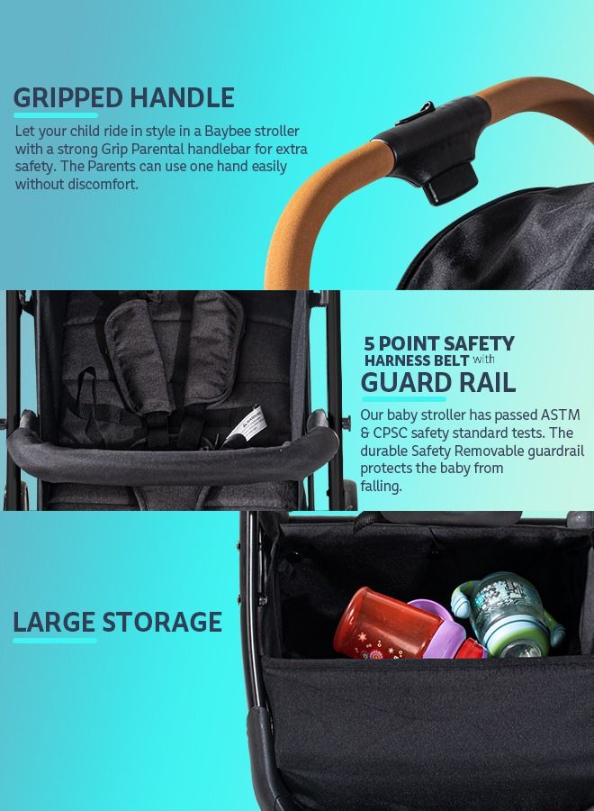 Baybee Convertible Baby Pram Stroller with Car Seat Combo Baby Stroller with Metal Frame Bassinet 3 Position Adjustable Seat Canopy Travel System Stroller For Baby Toddlers 0-3 Years Boys Girls Black