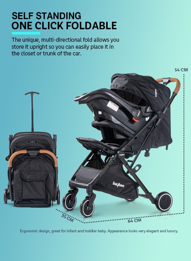 Baybee Convertible Baby Pram Stroller with Car Seat Combo Baby Stroller with Metal Frame Bassinet 3 Position Adjustable Seat Canopy Travel System Stroller For Baby Toddlers 0-3 Years Boys Girls Black