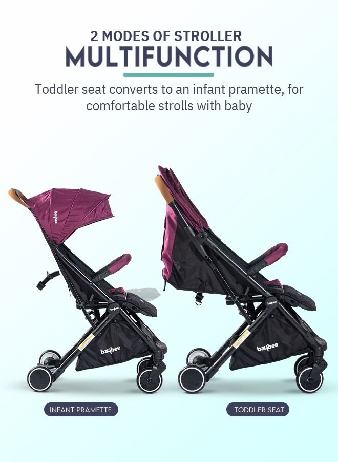 Baybee Infant Baby Pram Stroller for Newborn Babies with Metal Frame 3 Position Adjustable Seat Canopy  Bassinet Large Wheels Travel System Stroller For Baby Toddlers 0 to 3 Years Boys Girls Red