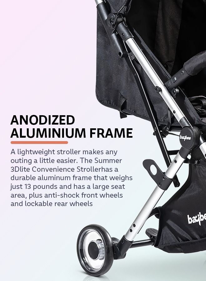 Baybee Infant Baby Pram Stroller for Newborn Babies Foldable Baby Stroller with Aluminium Frame 3 Position Adjustable Seat Canopy Travel System Stroller for Baby Toddlers 0 to 3 Years Boys Girls Black