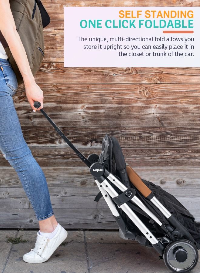 Baybee Infant Baby Pram Stroller for Newborn Babies Foldable Baby Stroller with Aluminium Frame 3 Position Adjustable Seat Canopy Travel System Stroller for Baby Toddlers 0 to 3 Years Boys Girls Black