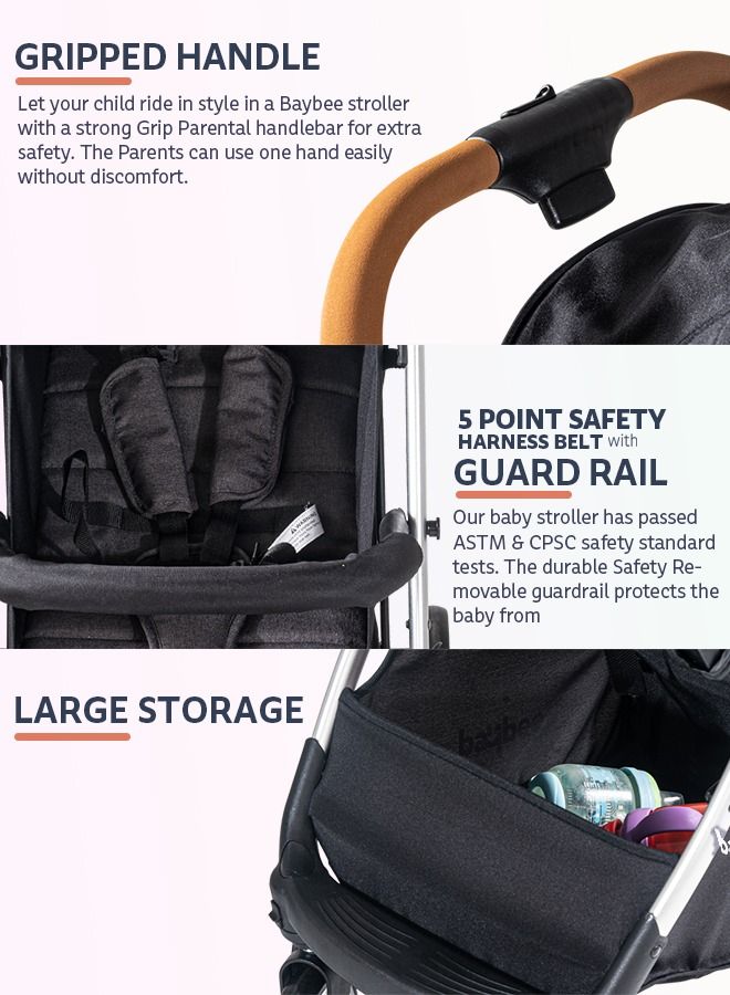 Baybee Infant Baby Pram Stroller for Newborn Babies Foldable Baby Stroller with Aluminium Frame 3 Position Adjustable Seat Canopy Travel System Stroller for Baby Toddlers 0 to 3 Years Boys Girls Black