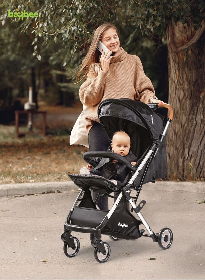 Baybee Infant Baby Pram Stroller for Newborn Babies Foldable Baby Stroller with Aluminium Frame 3 Position Adjustable Seat Canopy Travel System Stroller for Baby Toddlers 0 to 3 Years Boys Girls Black