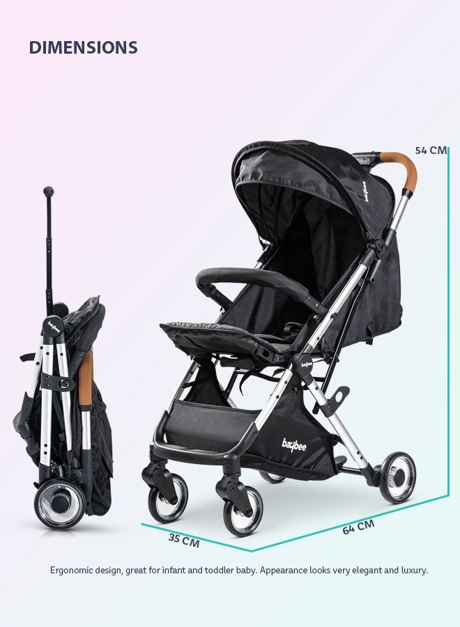 Baybee Infant Baby Pram Stroller for Newborn Babies Foldable Baby Stroller with Aluminium Frame 3 Position Adjustable Seat Canopy Travel System Stroller for Baby Toddlers 0 to 3 Years Boys Girls Black