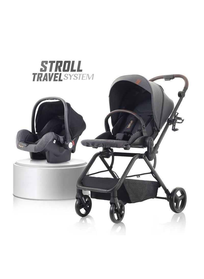 Stroll - 1 Travel System With Reversible Stroller And Compacto Baby Car Seat - Grey