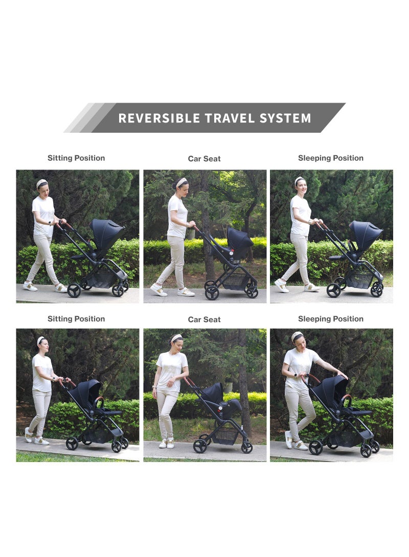 Stroll - 1 Travel System With Reversible Stroller And Compacto Baby Car Seat - Grey