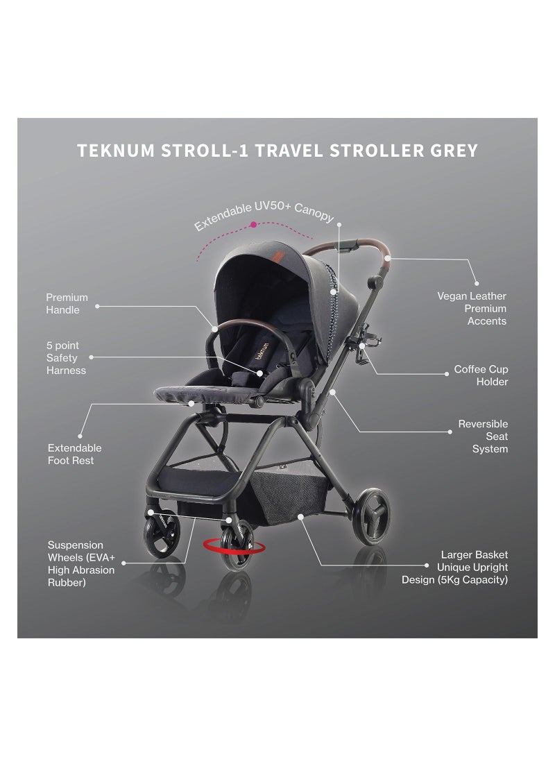 Stroll - 1 Travel System With Reversible Stroller And Compacto Baby Car Seat - Grey
