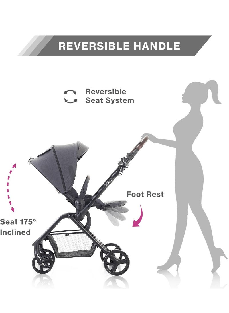 Stroll - 1 Travel System With Reversible Stroller And Compacto Baby Car Seat - Grey