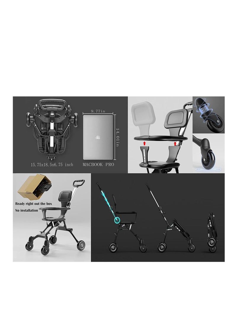 Black Color Baby Stroller for Travel Mini Stroller With Push Bar 4 Wheels for Kids