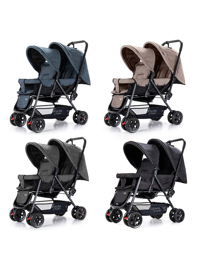 Double Baby Stroller Wide Seat And Canopy 360° Rotating Wheels