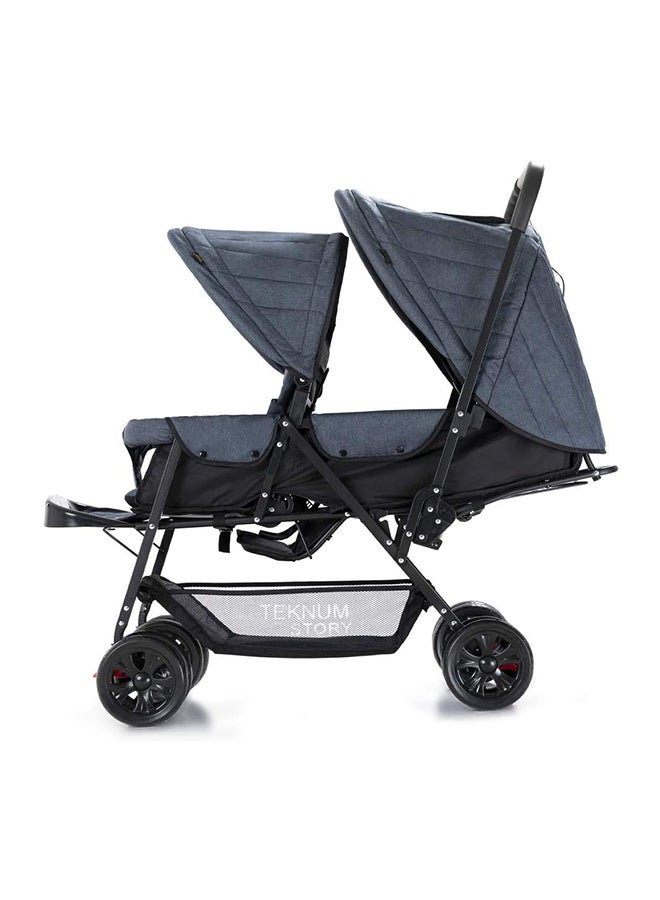 Double Baby Stroller Wide Seat And Canopy 360° Rotating Wheels