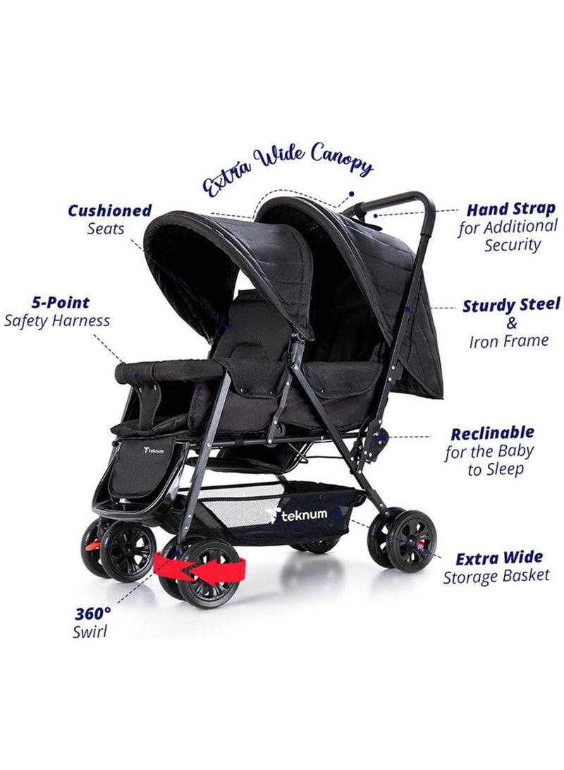 Double Baby Stroller Pram - Black