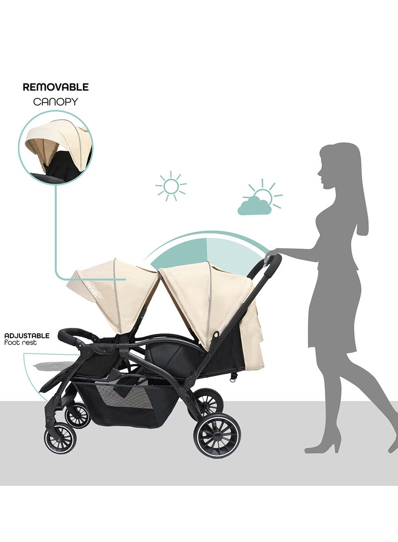 Dois - Twin Stroller - Beige, Twin Baby Stroller Pram