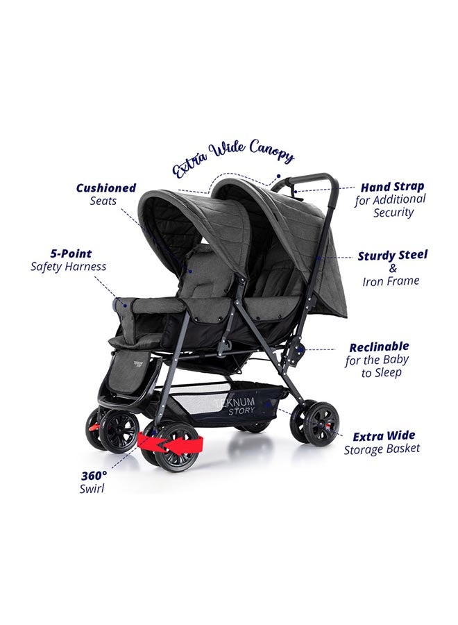 Double Baby Stroller - Dark Grey