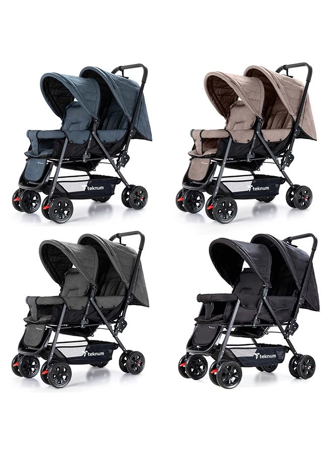 Double Baby Stroller with Hooks - Black