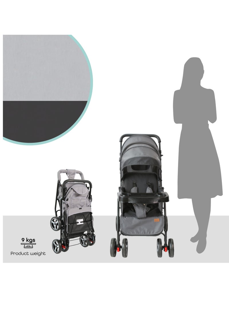 Magnum Tandem Easy Fold Twin Travel Stroller Light Grey