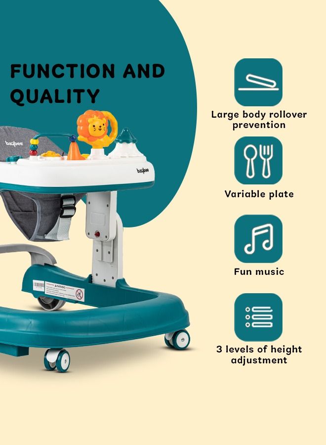 Astro 2 In 1 Baby Round Walker With 3 Adjustable Height Musical Toy Bar, Speed Adjustable Wheel, 6 To 24 Months, Boys/Girls, Green