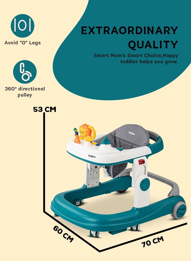 Astro 2 In 1 Baby Round Walker With 3 Adjustable Height Musical Toy Bar, Speed Adjustable Wheel, 6 To 24 Months, Boys/Girls, Green