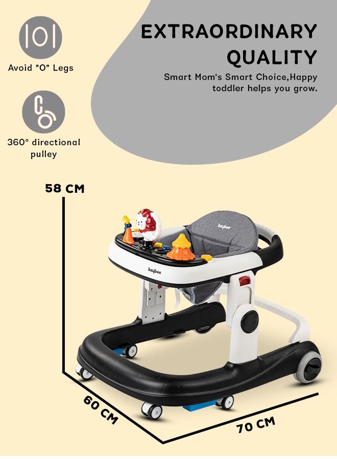 Astro 2 In 1 Baby Round Walker With 3 Adjustable Height, Musical Toy Bar, Speed Adjustable Wheels Walker, 6 To 24, Months, Boys/Girls, Black