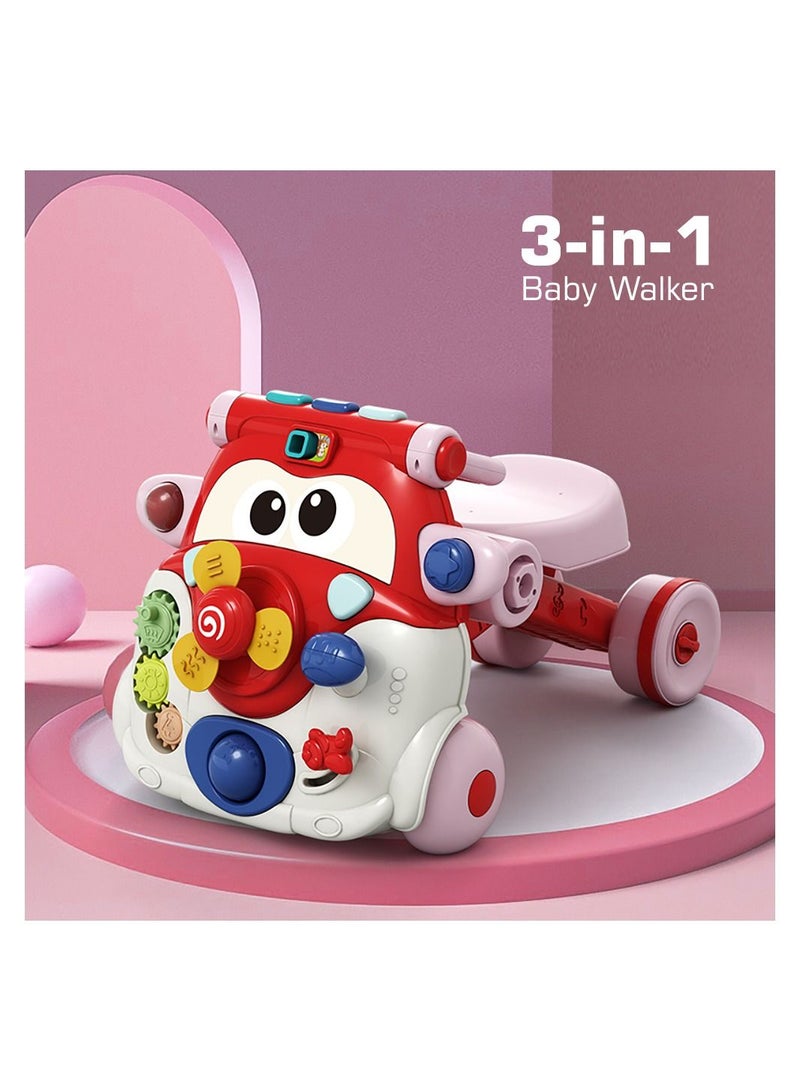 3-In-1 Baby Walker Kids Cycle And Scooter Skates With Musical Keyboard - Red