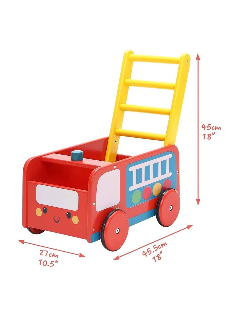 COOLBABY Wooden Walker 4 Wheels Kids Storage Trolley Toy Walker