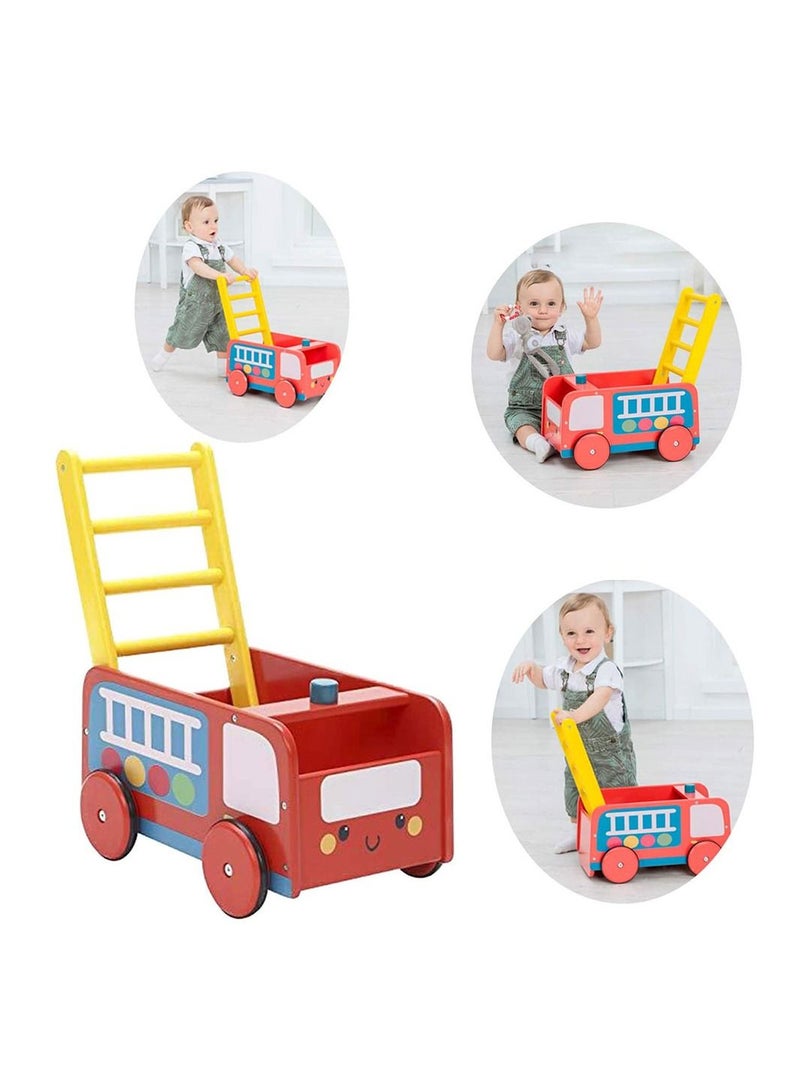 COOLBABY Wooden Walker 4 Wheels Kids Storage Trolley Toy Walker