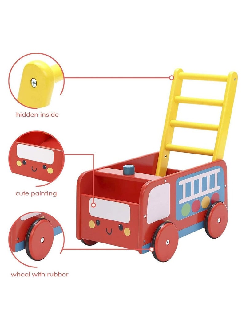 COOLBABY Wooden Walker 4 Wheels Kids Storage Trolley Toy Walker
