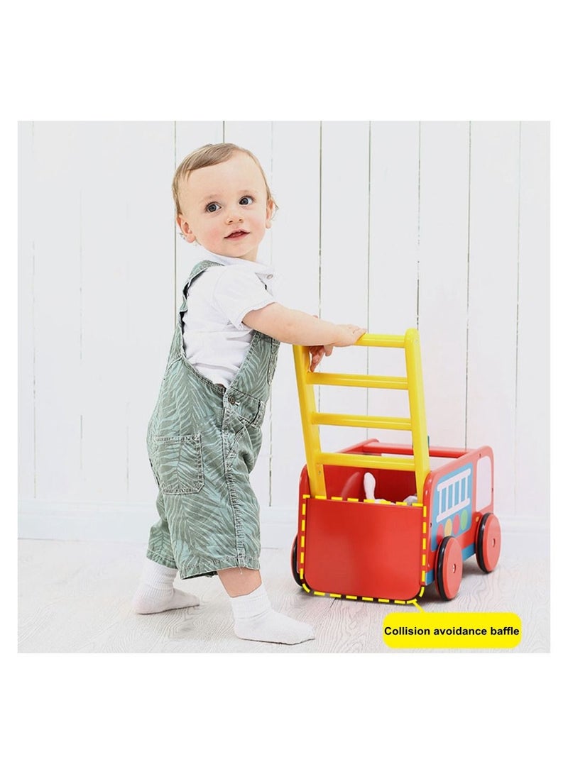 COOLBABY Wooden Walker 4 Wheels Kids Storage Trolley Toy Walker
