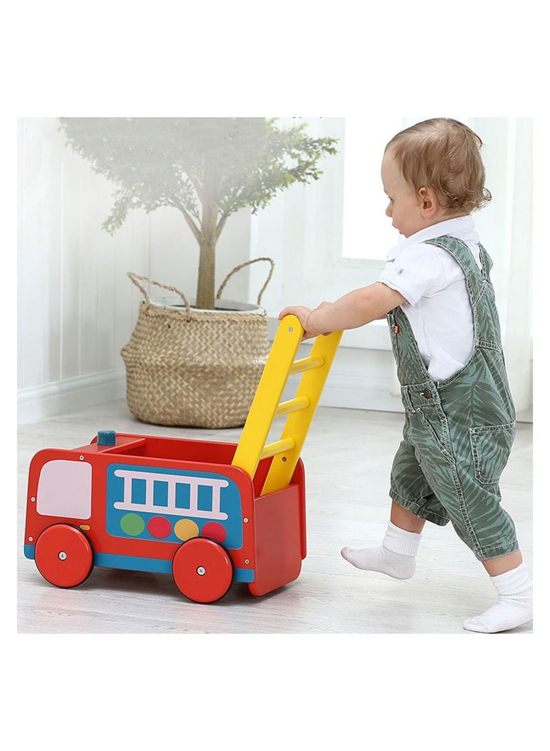 COOLBABY Wooden Walker 4 Wheels Kids Storage Trolley Toy Walker