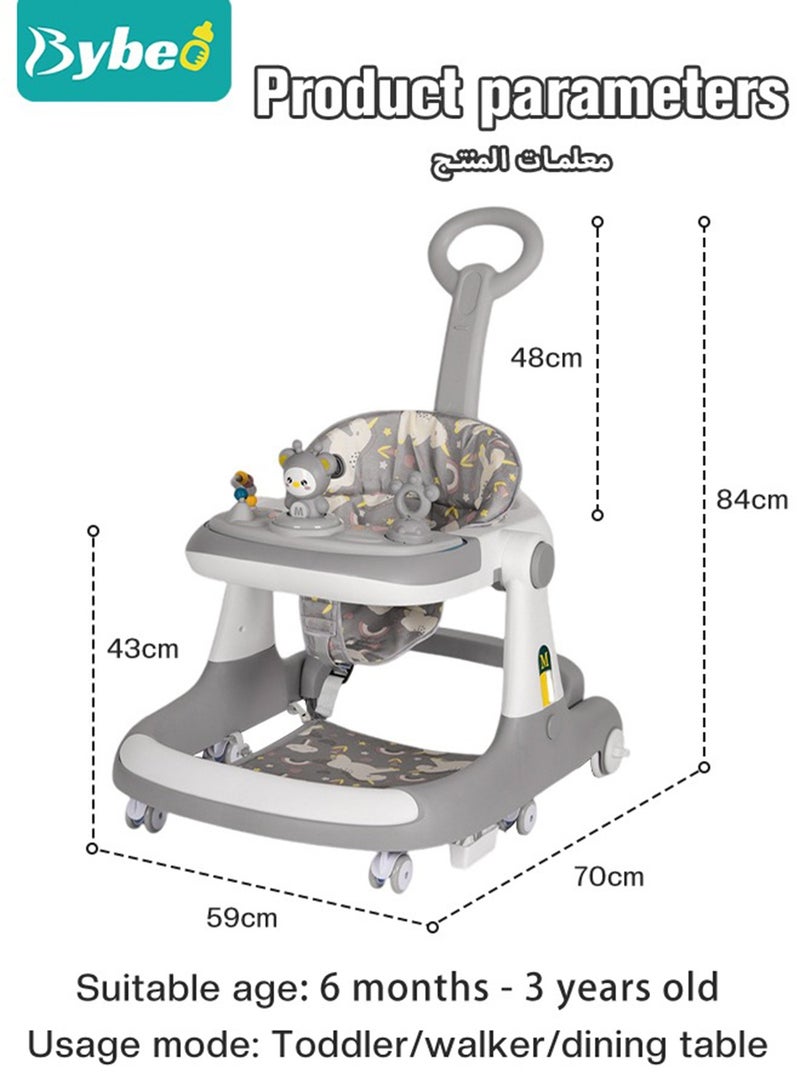 3 In 1 Baby Walker With Parent Push Handle And Big Comfortable Seat Cushion For Infants Children